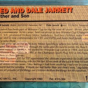 Ned and Dale Jarrett 1993 father and son Hi-Pro NASCAR double autographed card